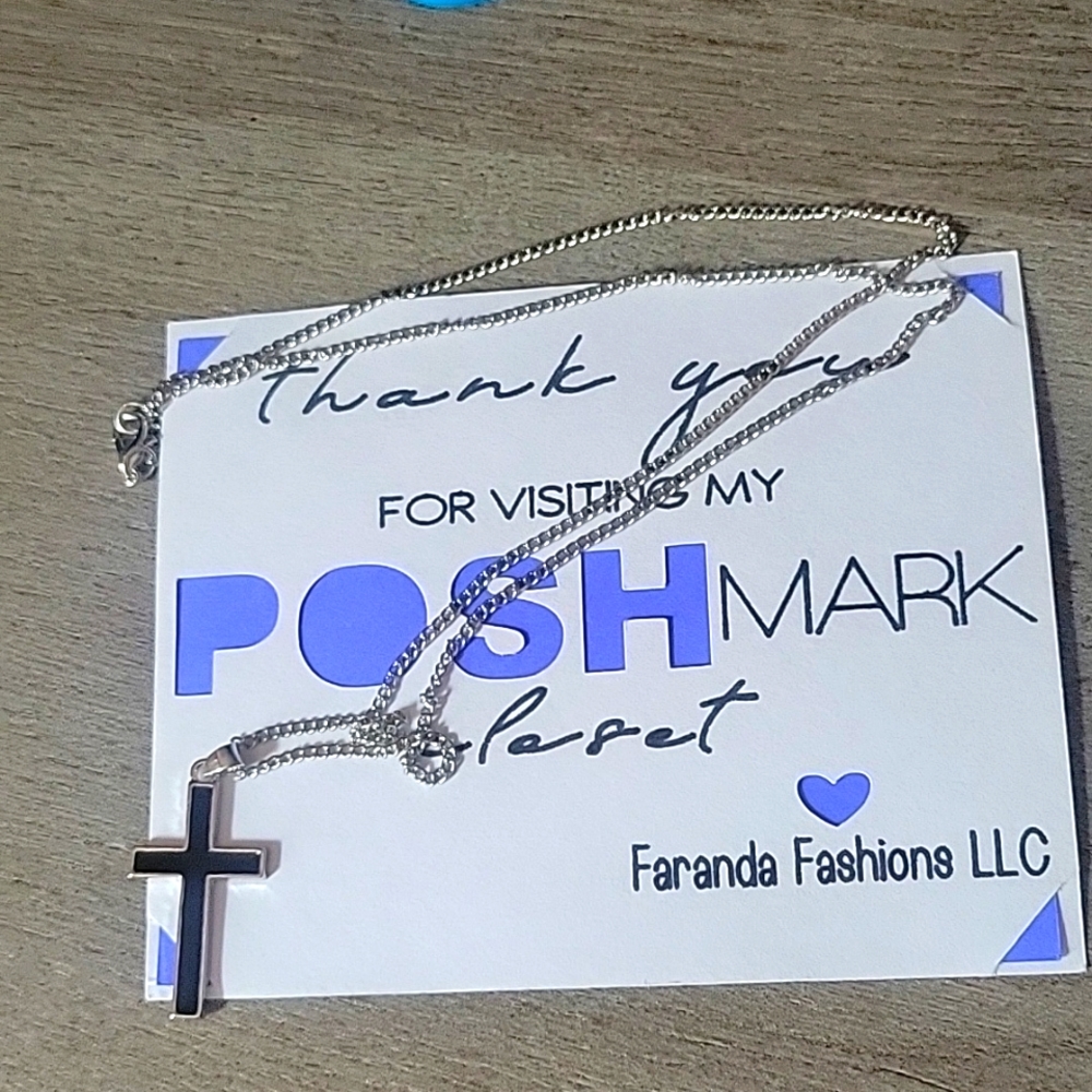 Cross necklace unisex black cross on 20-inch chain NWOT New without tags